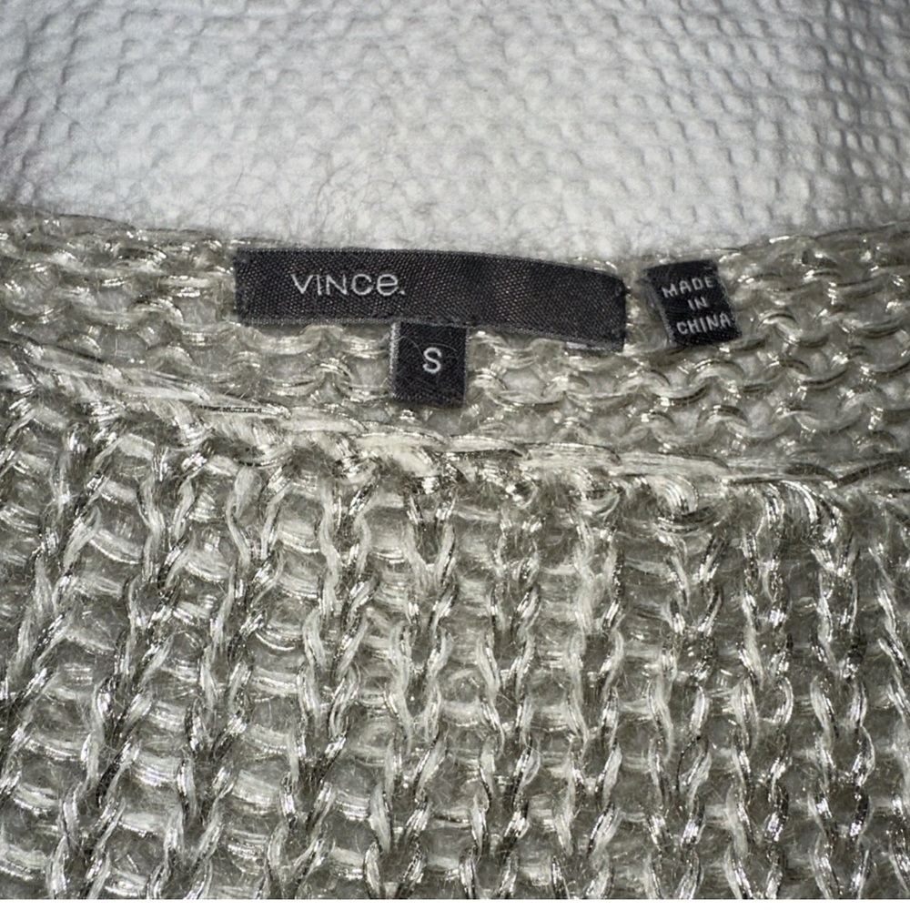 Vince Mohair & Silver Metallic Boat Neck Elegant Loose Open Knit Sweater S - Picture 3 of 6